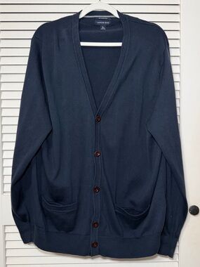 Lands' End Navy Button Front V-Neck Cardigan
